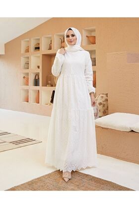 Guipure Hijab Dress-white