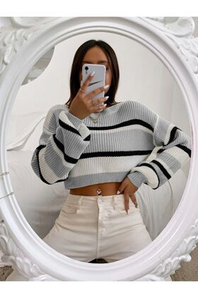 Dámsky sveter z hrubého pruhovaného úpletu Thessaloniki