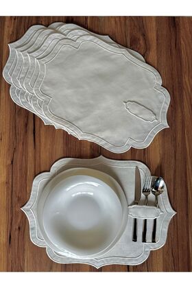 6 قطع من طبق التقديم الأمريكي المطرز بصف مزدوج من إكرو مع ملعقة