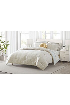 طقم لحاف جوهرة ذهبي مكون من 8 قطع - كينج - بيج - 269 × 229 سم