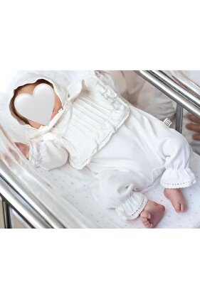 طقم ملابس للأطفال حديثي الولادة من المستشفى مضلع ومزين بالدانتيل من القطن