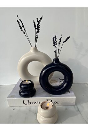 مجموعة مزهرية حلقية مكونة من قطعتين بتصميم سيبل/إيلا مكونة من 2 حامل شموع 20x19&15x14