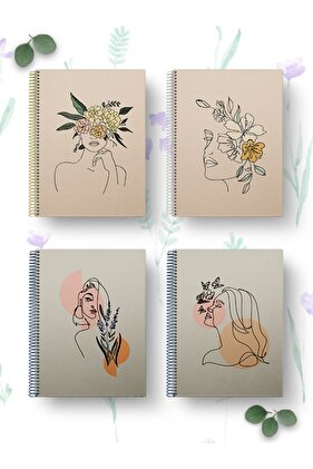 كتاب مدرسي حلزوني مكون من 4 قطع - 60 ورقة مقاس A5 مجموعة دفتر ملاحظات نسائية مخططة