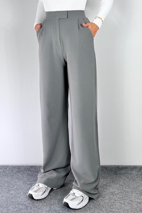 Line Kadın Likralı Cırt Kapama Gri Palazzo Pantolon