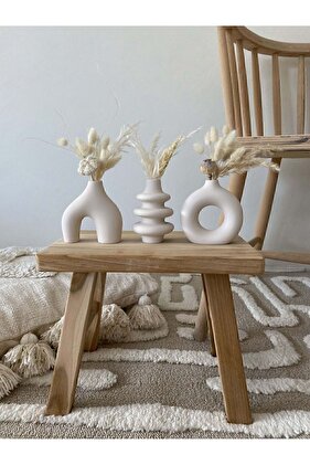 مجموعة مزهرية بوهيمية مصغرة مكونة من 3 قطع - 10 سم أبيض خام