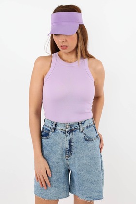 قميص داخلي نسائي من القطن المضلع ذو نسيج أرجواني فاخر