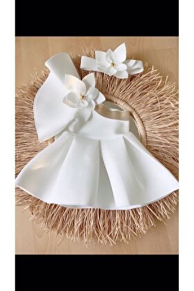 فستان بناتي أبيض مزين بالزهور (مناسب لعمر 2 سنة لعمر 2-4 سنوات)