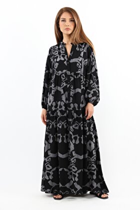 فستان نسائي طويل من Prive باللون الرمادي والأسود بنسبة 100% من الفيسكوز