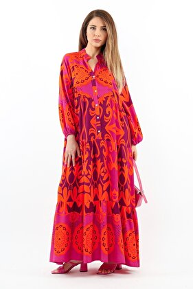 Prive Elegant 100% Viscose Maxi Length Orange Long Summer Dress