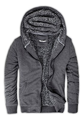 Erkek Içi Kürklü Kapüşonlu Slim Fit Sweat 575708