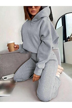 Uniszex szürke kapucnis tréningruha és alsó szett