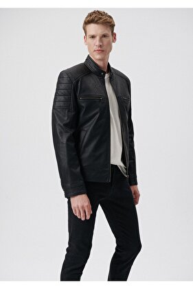 Siyah Suni Deri Ceket Slim Fit / Dar Kesim 0110251-71379