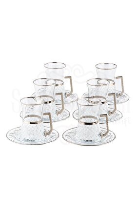 طقم شاي لوكس بقلاوة بمقبض كبير وخصر بلاتيني