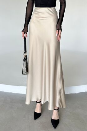 Women's Elegant Satin Belt Elastic Maxi Length a Line Skirt