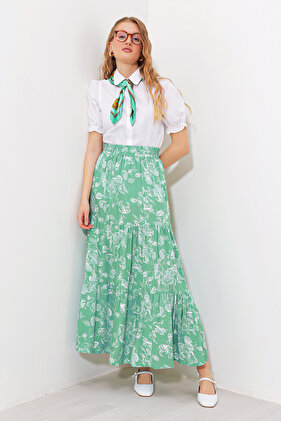Women's Cagla Patterned Long Viscose Skirt 1898
