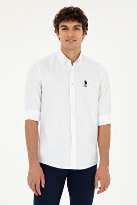 قميص رجالي أبيض طويل الأكمام أساسي 50287805 -VR013