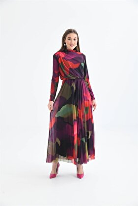 فستان نسائي من التول الليكرا أرجواني 30417