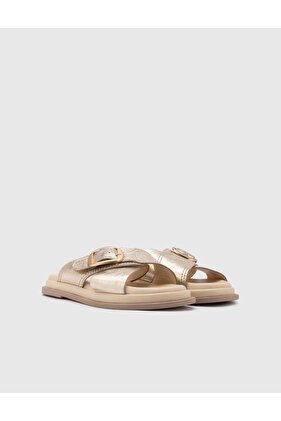 Tulln Hakiki Deri Kadın Altın Renk Terlik