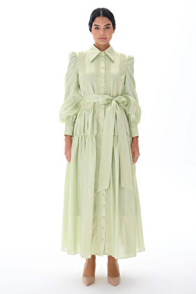 Lace Trim Detail Taffeta Dress Green