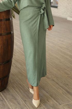 Linen Blended Side Tied Lined Skirt