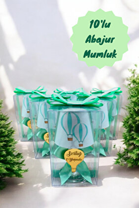 هدية الطفل باللون الأخضر المائي المزخرف بالبالون الطائر المطبوع مجموعة من 10 حاملات شموع عاكس الضوء