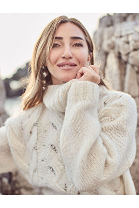 X Şahika Ercümen - Half Turtleneck Beaded Sweater