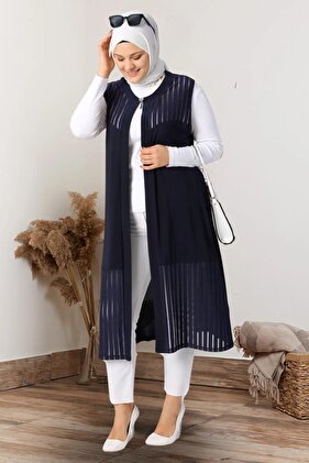 Kadin Buyuk Beden Yelek Anne Uzun Ve Tasli Lacivert