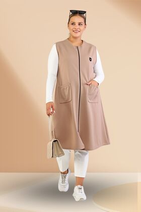 Kadin Buyuk Beden Yelek Ottoman Çelik Örme Viskon Yelek Vizon