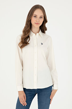 قميص نسائي أساسي بأكمام طويلة كريمي 50297002 -VR071