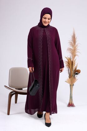 Kadin Uzun Buyuk Beden Tesettur Abiye Elbise Mürdüm