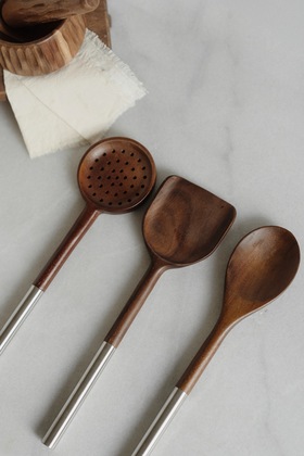 طقم ملاعق أكاسيا بمقبض معدني مكون من 3 قطع من لينورا - مقاس واحد Dkrz-567