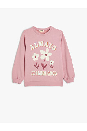 سويت شيرت بأكمام طويلة ورقبة دائرية - مطبوع عليه زهور