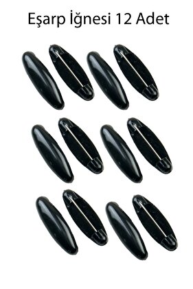 Türban Siyah Eşarp Şal Iğnesi – 12'li Set | Şık Ve Güvenli Sabitleyici Aksesuar