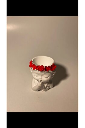 Concrete Colored Flower Patterned Women's Flower Pot - Decorative Gift Object