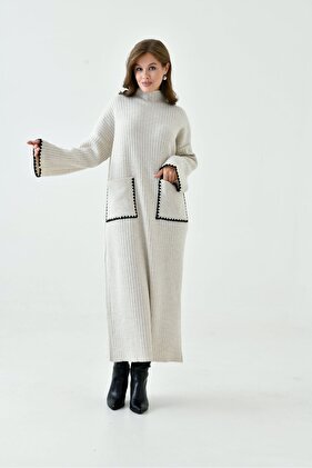 Women's Spanish Sleeve Shepherd Stitching Knitwear Dress Standard Size