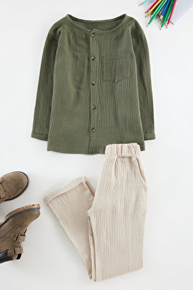 طقم علوي وسفلي محبوك عادي للأولاد باللون الأخضر TKDAW25AU00097