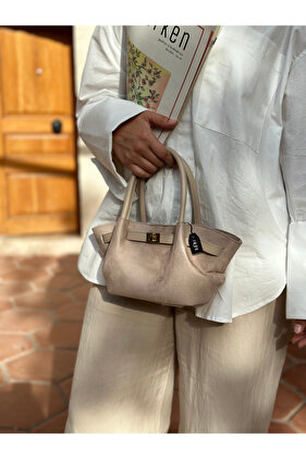 حقيبة يد وكتف نسائية من جلد الغزال الكريمي موديل Denise