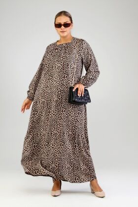 Buyuk Beden Elbise Tesettur Boydan Viskon Plus Size Elbise Taba