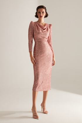 خارج على الكتف العنق قلم رصاص تنورة الوردي بريق الترتر فستان الخطوبة