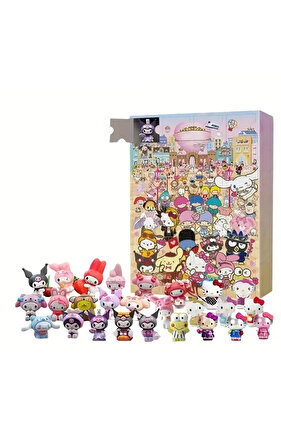 مع صندوق لطيف من Sanrio Anime Blind Box، تقويم عيد الميلاد، Hello Kitty، Kuromi Melody Cinnamoroll