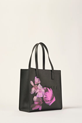 حقيبة صغيرة بنمط الأزهار الأيقونية السوداء 240620