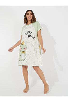 فستان رياضي بأكمام راجلان مطبوع عليه ديناصور