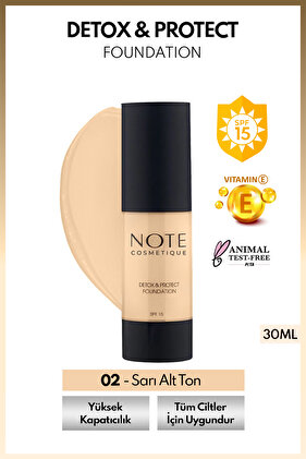 Detox & Protect Foundation Spf 15 Yoğun Kapatıcı Saten Bitişli Fondöten - 02 Natural Beige