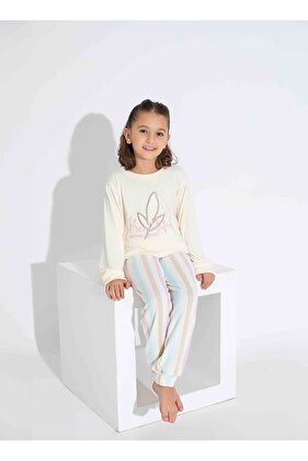 طقم بيجامة شتوية دافئة للفتيات الصغيرات والأطفال بأكمام طويلة من القماش الحراري