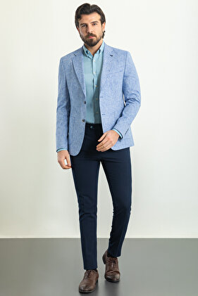 Patterned Slim Fit Pocket Mono Collar Linen Men's Jacket Saks - 40289.23Y