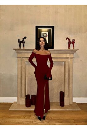 فستان ساندي ماكسي بأكمام إسبانية باللون الأحمر للنساء