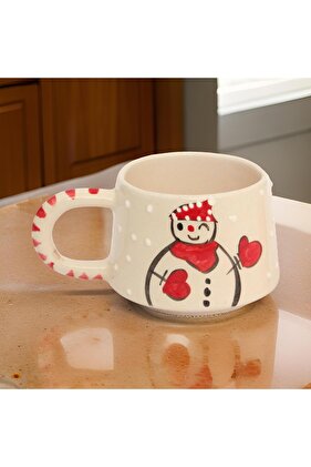 كوب سيراميك كلاسيكي للعام الجديد - كوب زجاجي مصنوع يدويًا بتصميم رجل الثلج