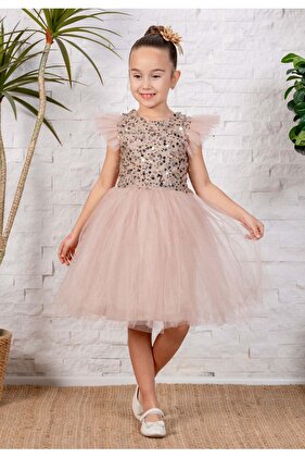 Tulle Girl's Kpl Dress Mnk0526 Brown