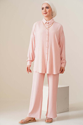 T5858 Knitted Hijab Double Set - Powder