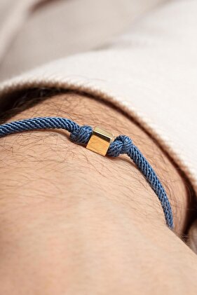 14 Ayar Altın Puslu Mavi İpli Kadın/Erkek Küp Bileklik